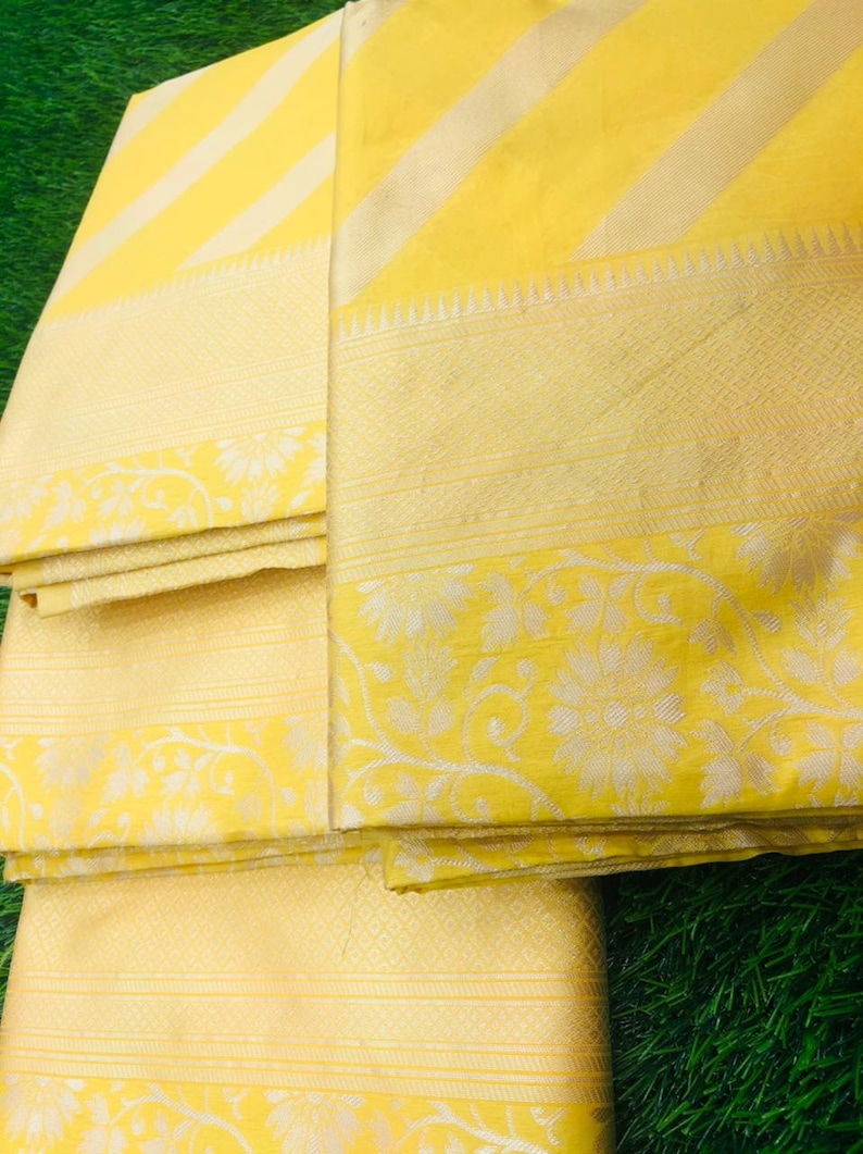 Yellow Colore Kanchipuram Silk Look Saree Indian Traditional Saree Bollywood Style Exclusive Party Wear Soft Lichi Silk Saree