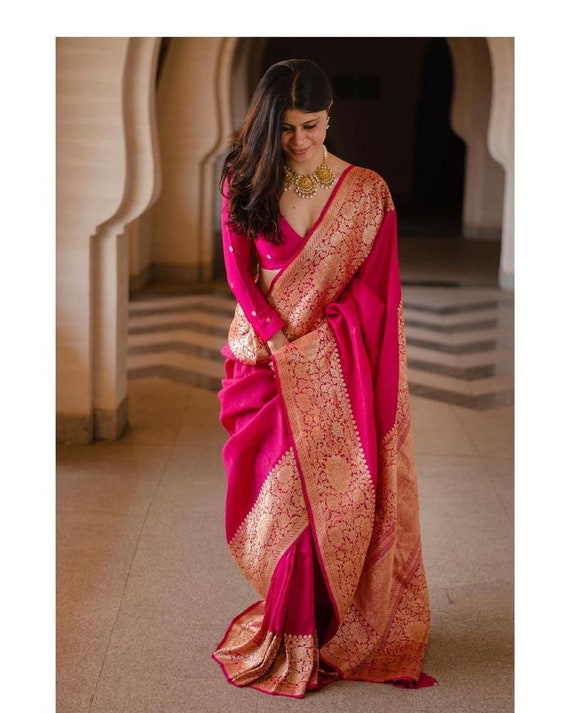 Pink Colour Beautiful Kanchipuram Look Soft Lichi Silk Saree,Banarasi Look  Saree,Bollywood Style Designer Saree,Wedding Wear Saree