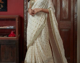White Saree, Embroidery Work Ruffle Saree, Party Wear Bollywood Style  Wedding Wear Saree Bold N Beautiful Saree, Ready to Wear Ruffel Saree -   Canada