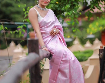 Baby Pink Colour Beautiful Kanchipuram Look Soft Lichi Silk Saree,banarasi  Look Saree,bollywood Style Designer Saree,wedding Wear Saree -  Hong  Kong