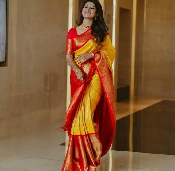 Multi Color Kanchipuram Silk With Designer Grand Look Saree Stunning Look  Party Wear Saree Exclusive Beautiful Saree South Indian Saree - Etsy