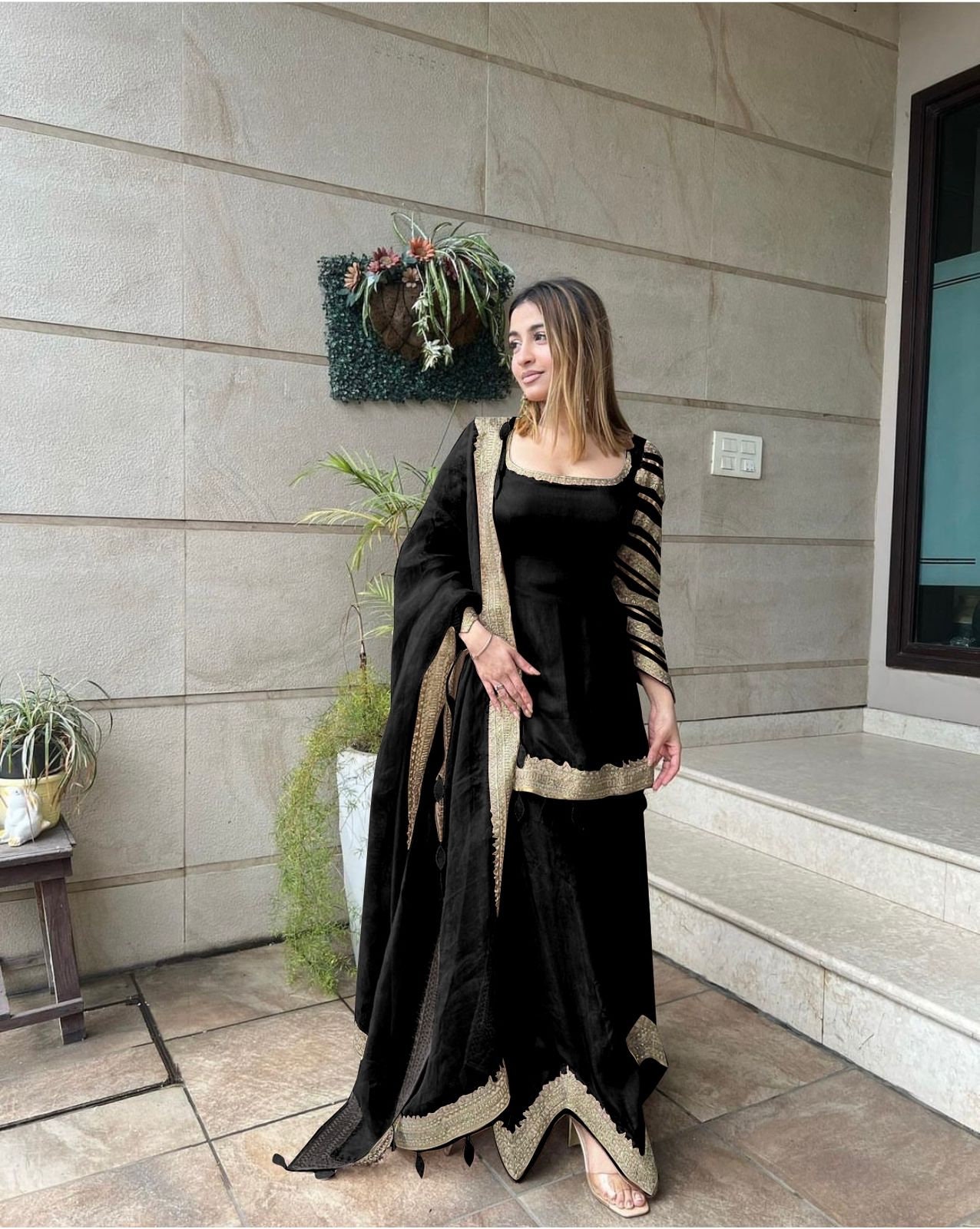 Black Color Party Wear Salwar Suit in Georgette With Heavy Sequence Work in  USA, UK, Malaysia, South Africa, Dubai, Singapore