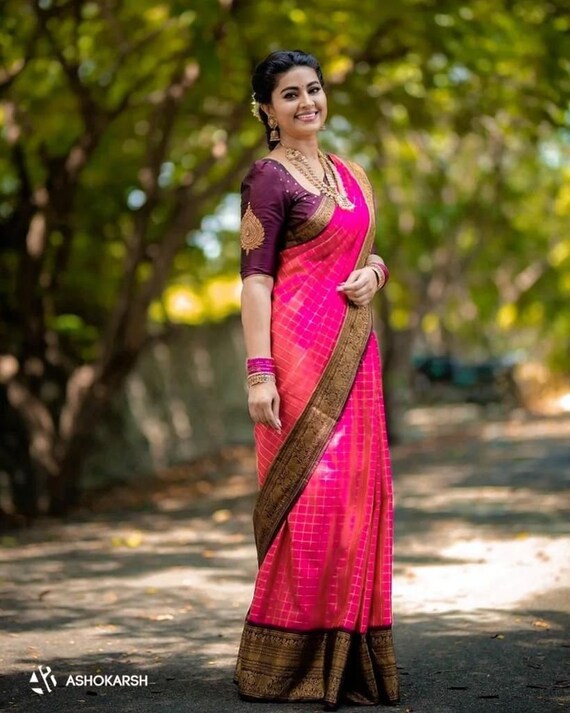 Pink Color Designer Banarasi Silk Saree With Exclusive Blouse Etsy