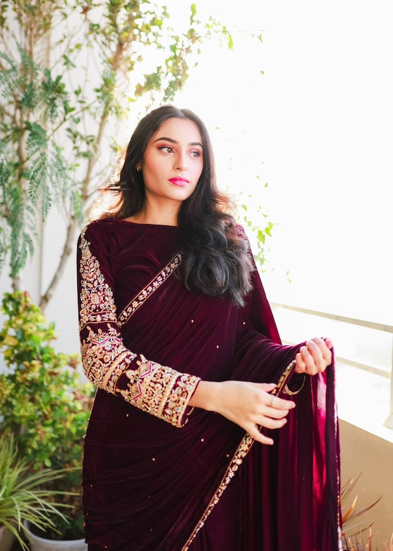 Velvet party wear clearance sarees