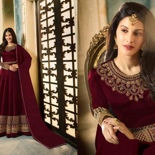 maroon colour gown design
