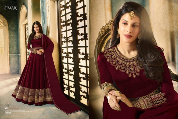 Maroon Color Embroidered Sequence Work Long Gown | Ethnicroop