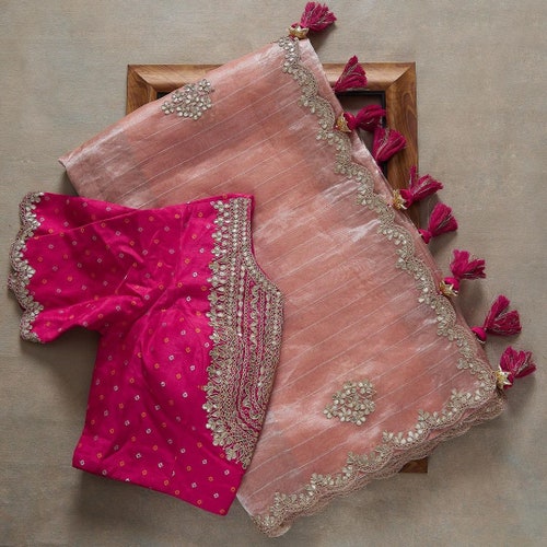 Pure Crystal Organza Saree With All Over Floral Prints and - Etsy