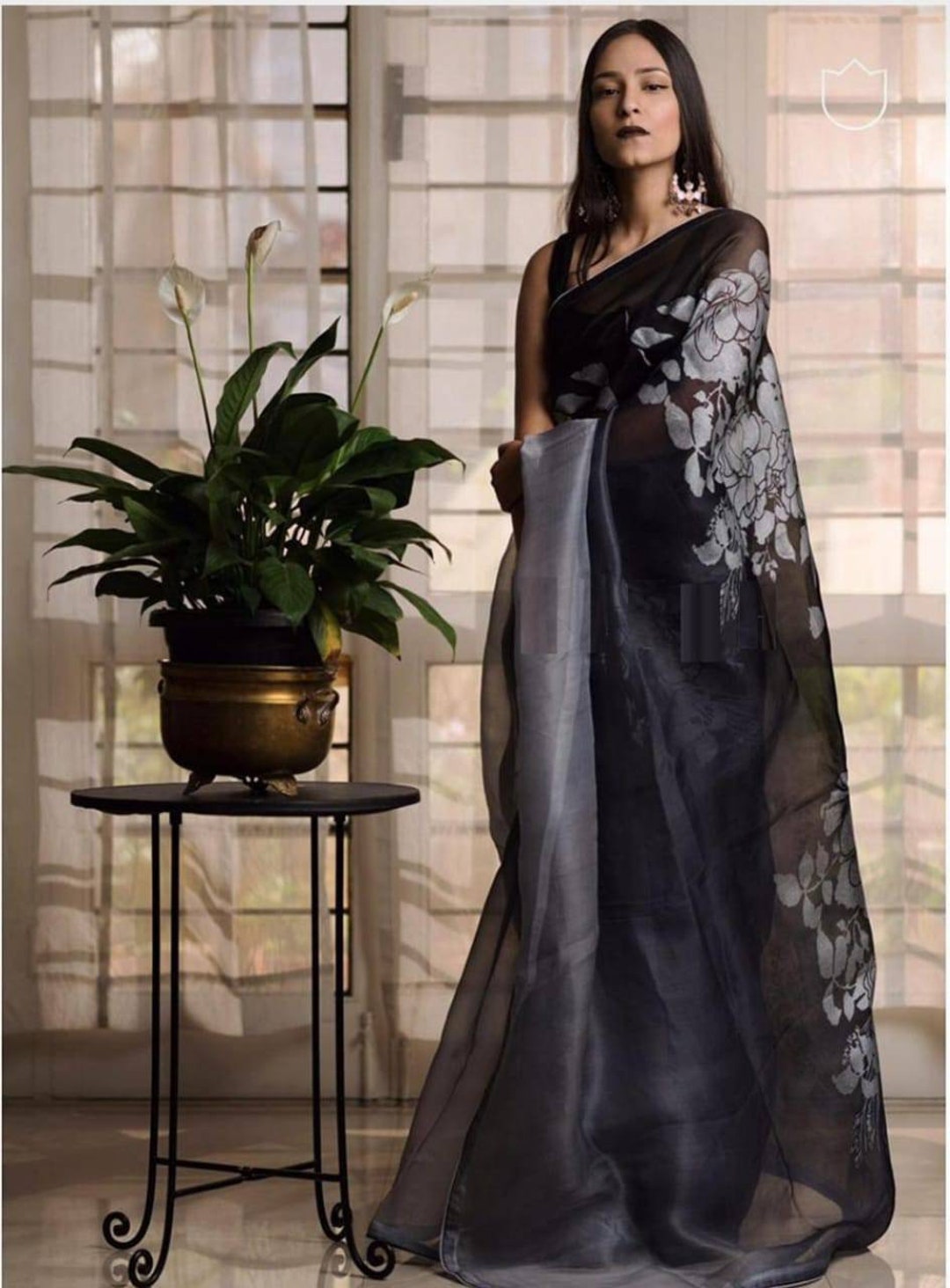 Organza Saree Black Colore Designer Organza Silk Saree Party Wear