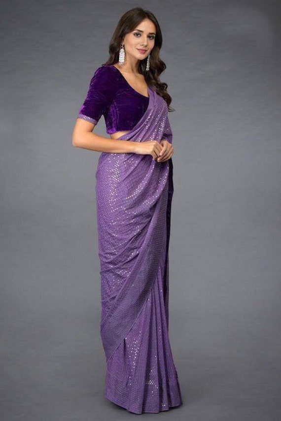 Purple Colore Designer saree exclusive sequency work saree | Etsy