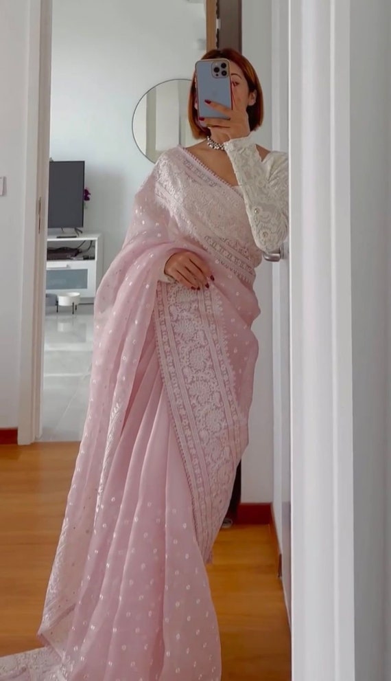 Baby pink party wear best sale saree