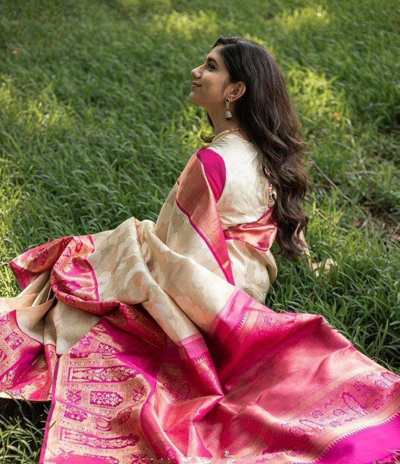 beige and pink saree
