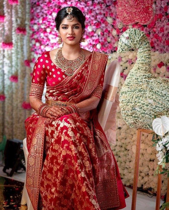 Red Color Designer Bold and Beautiful Saree, Indian Traditional Saree, Bollywood  Style Exclusive Saree, Party Wear Kanchipuram Silk Saree -  Finland