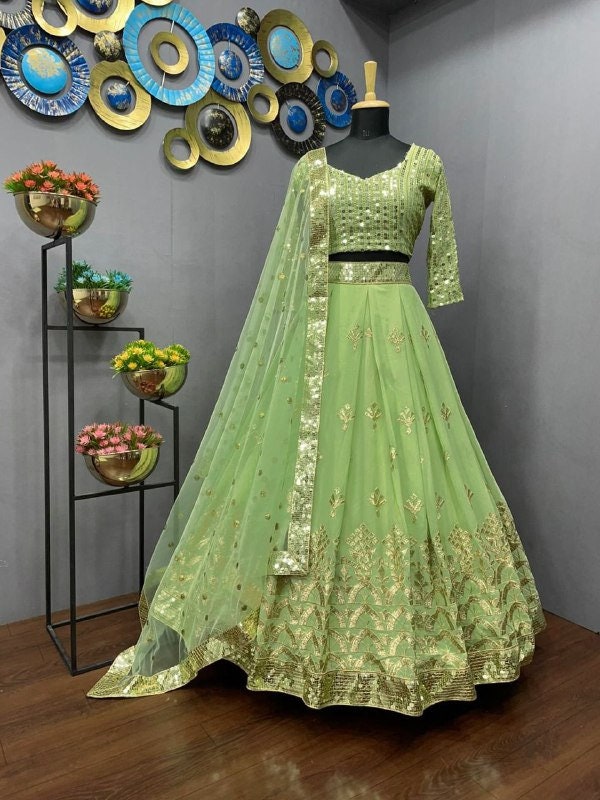 Beautiful Color Georgette Lehenga Choli Chain Stitch and - Etsy