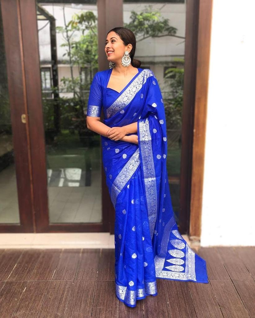Royal Blue Color Designer Bold and Beautiful Saree, Indian Traditional Saree,  Bollywood Style Exclusive Party Wear Kanchipuram Silk Saree 