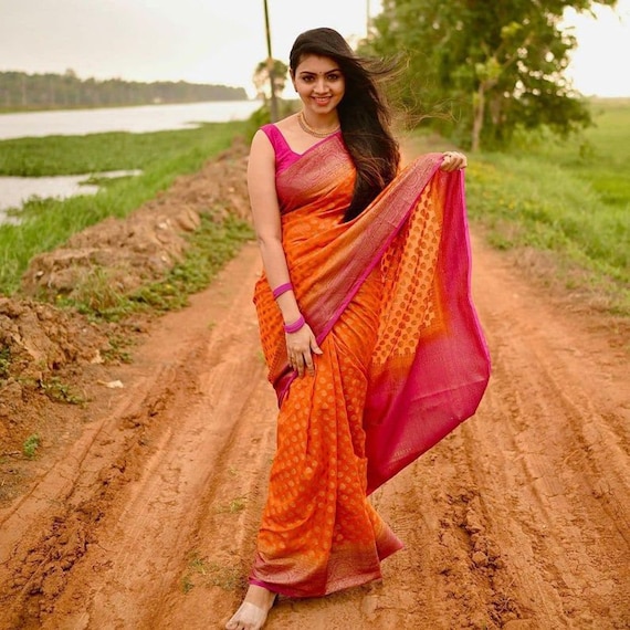 Extraordinary Orange Soft Silk Saree With Alluring Blouse Piece –  LajreeDesigner