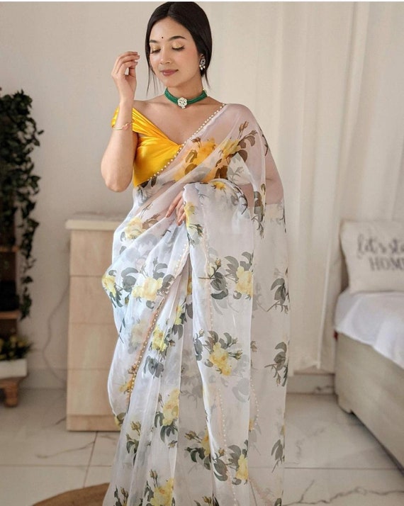 Organza white hotsell saree
