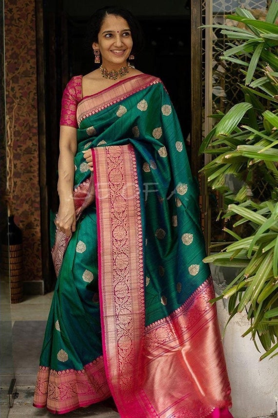 Green Colore Designer Bold And Beautiful Saree Indian Traditional Saree  Bollywood Style Exclusive Party Wear Kanchipuram Silk Saree