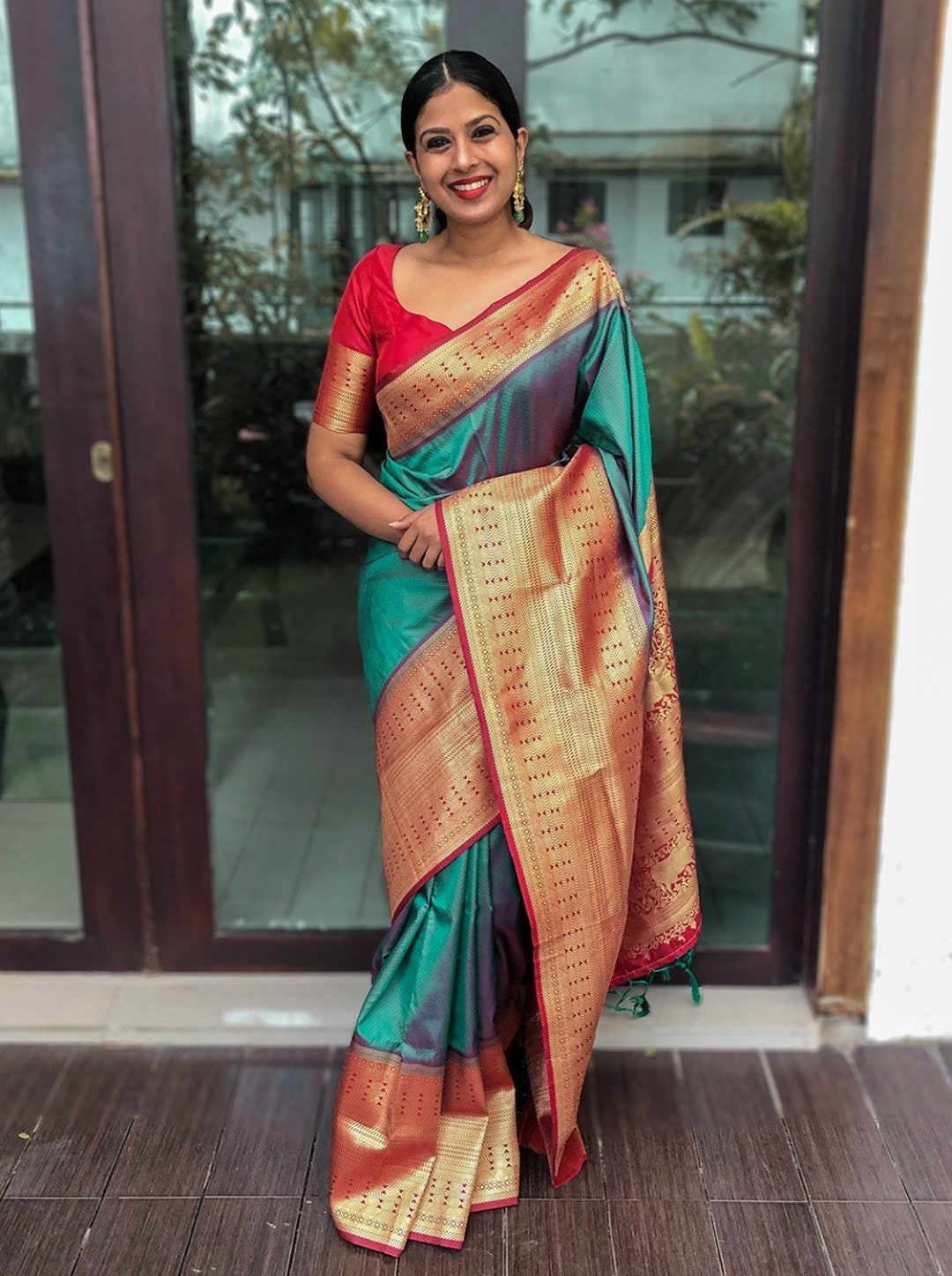 Rama Color Designer Bold and Beautiful Saree Indian - Etsy