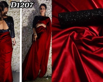Red Colore Designer Saree Satin Silk Designer Saree With - Etsy