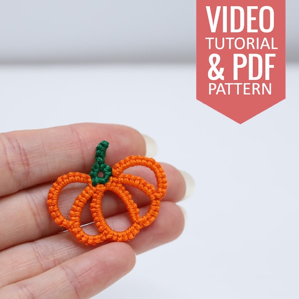 Shuttle and Needle tatting PDF pattern & video tutorial of a tatted Halloween pumpkin. Diagram, instructions, video