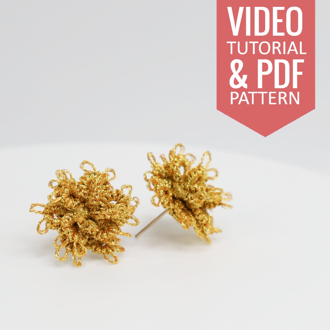 Patrón PDF de frivolité con aguja y vídeo tutorial de pendientes y anillos. Diagrama detallado