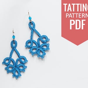 Needle tatting PDF pattern of earrings with crystal beads. Detailed diagram and written instructions