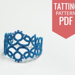 Needle tatting PDF pattern of blue lace bracelet. Detailed diagram and written instructions