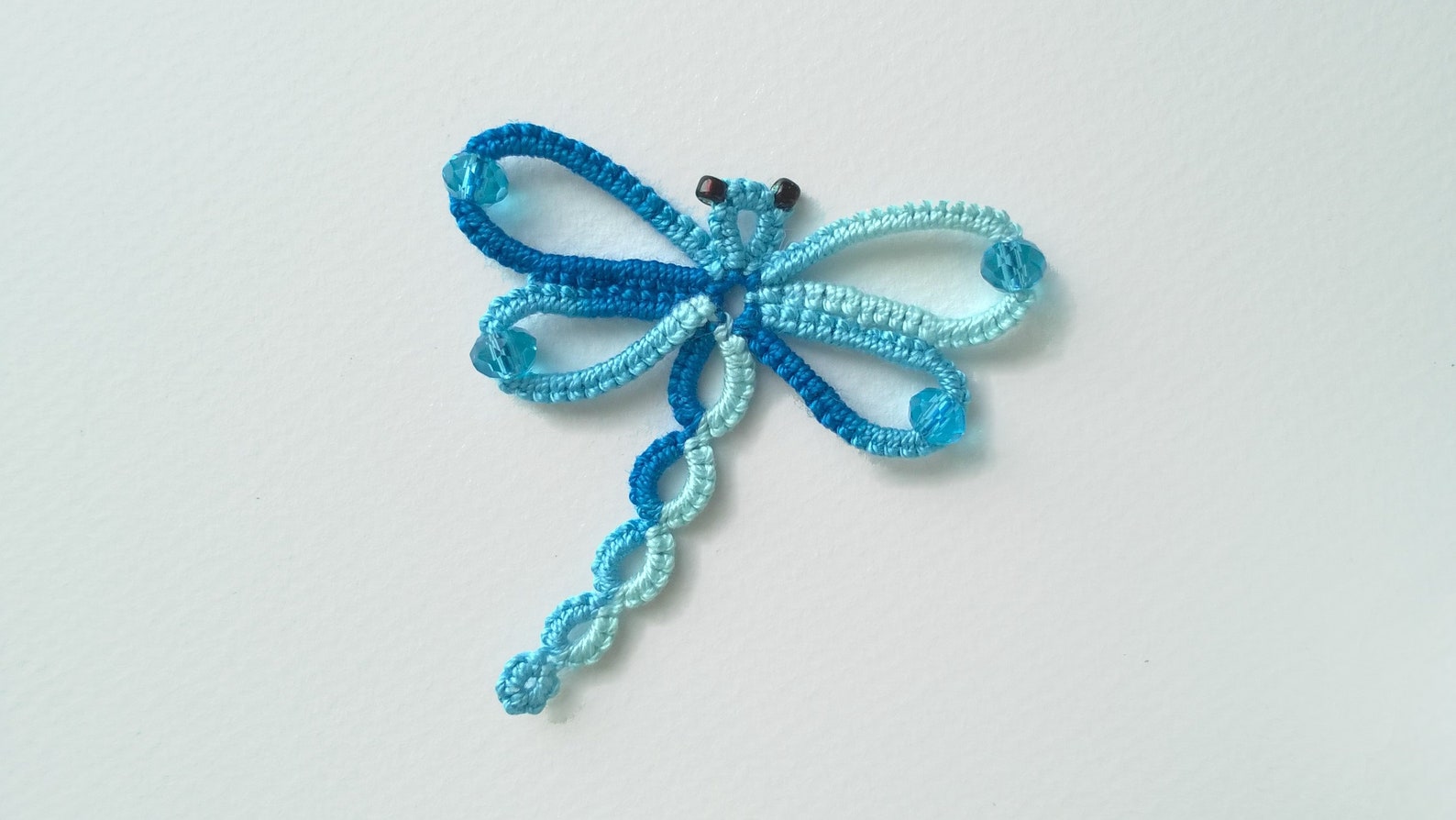 Needle Tatting PDF Pattern & Video Tutorial of a Dragonfly With Beads