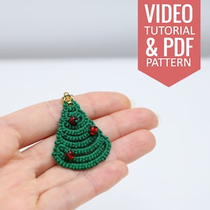 Shuttle and Needle tatting PDF pattern & video tutorial of Christmas tree. Earrings, brooch, pendant, decor. Diagram, video, instructions