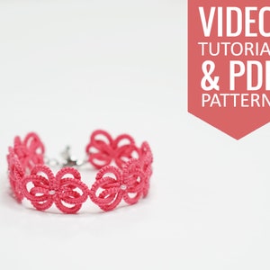 Needle tatting PDF pattern & video tutorial of a bracelet with interlocking rings and seed beads. Detailed diagram and written instructions