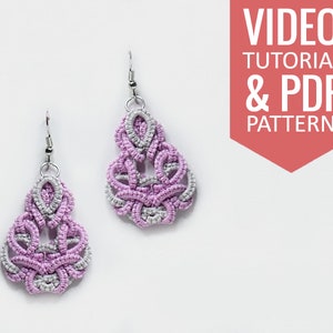 Needle tatting PDF pattern & video tutorial of two-colored multi-layered earrings. Detailed diagram, written instructions, video