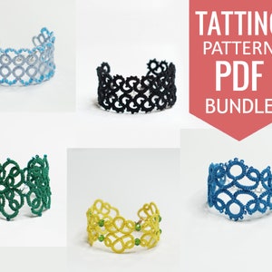 Needle tatting PDF pattern bundle. Mix of 6 tatting patterns. Detailed diagrams and written instructions