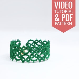 Shuttle and Needle tatting PDF pattern of lace bracelet or choker. Video, detailed diagram, written instructions