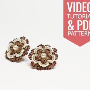 Needle tatting PDF pattern & video tutorial of earring studs with beads. Detailed diagram, written instructions, step-by-step video