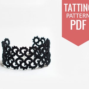 Needle tatting PDF pattern of 2 black lace bracelets (1-row and 2-row bracelets). Detailed diagram and written instructions