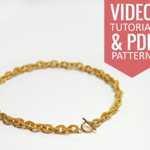 Needle tatting PDF pattern and video tutorial of chain necklace and bracelet. Detailed diagram, written instructions, and video