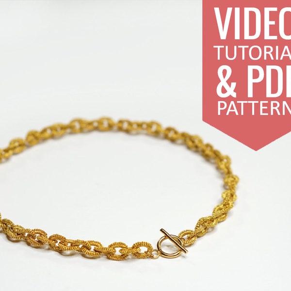 Modèle PDF de frivolité à l'aiguille et tutoriel vidéo du collier et du bracelet en chaîne. Schéma détaillé, instructions écrites et vidéo