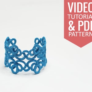 Needle tatting PDF pattern & video tutorial of a lace cuff bracelet. Detailed diagram, written instructions, step-by-step video