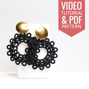 Needle tatting PDF pattern & video tutorial of lace earrings, bracelet, choker. Step-by-step videos. Detailed diagram, written instructions