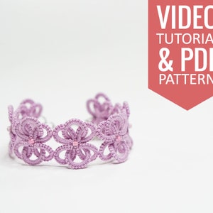 Needle tatting PDF pattern & video tutorial of a bracelet with interlocking rings and seed beads. Detailed diagram and written instructions