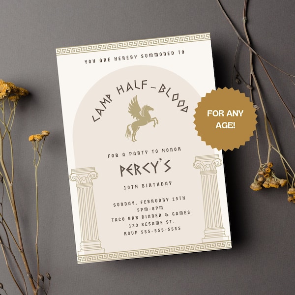 Percy Jackson Inspired Greek Gods Birthday Invitation | Instant Download | Editable Template