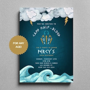 Percy Jackson Inspired Greek Gods Poseidon Birthday Invitation | Printed Invitations