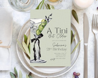 A Tini Bit Older Martini Birthday Invitation | Instant Download | Editable Template
