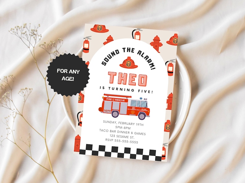 Fire Rescue Invitations Boy's Firetruck Birthday Invitation | Instant Download | Editable ...