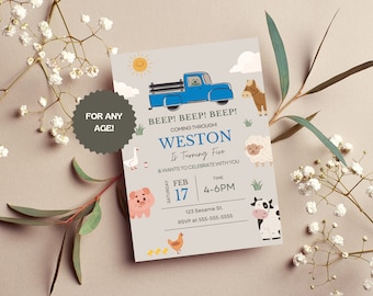 Blue Truck Farm Animal Birthday Invitation | Instant Download | Editable Template