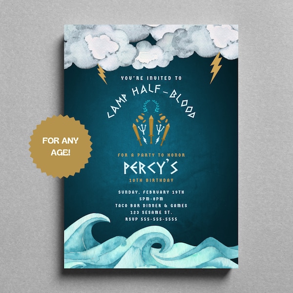 Percy Jackson Camp Half-Blood Inspired Birthday Invitation | Instant Download | Editable Template