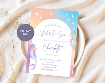Girl's Mermaid Birthday Invitation | Printed Invitations