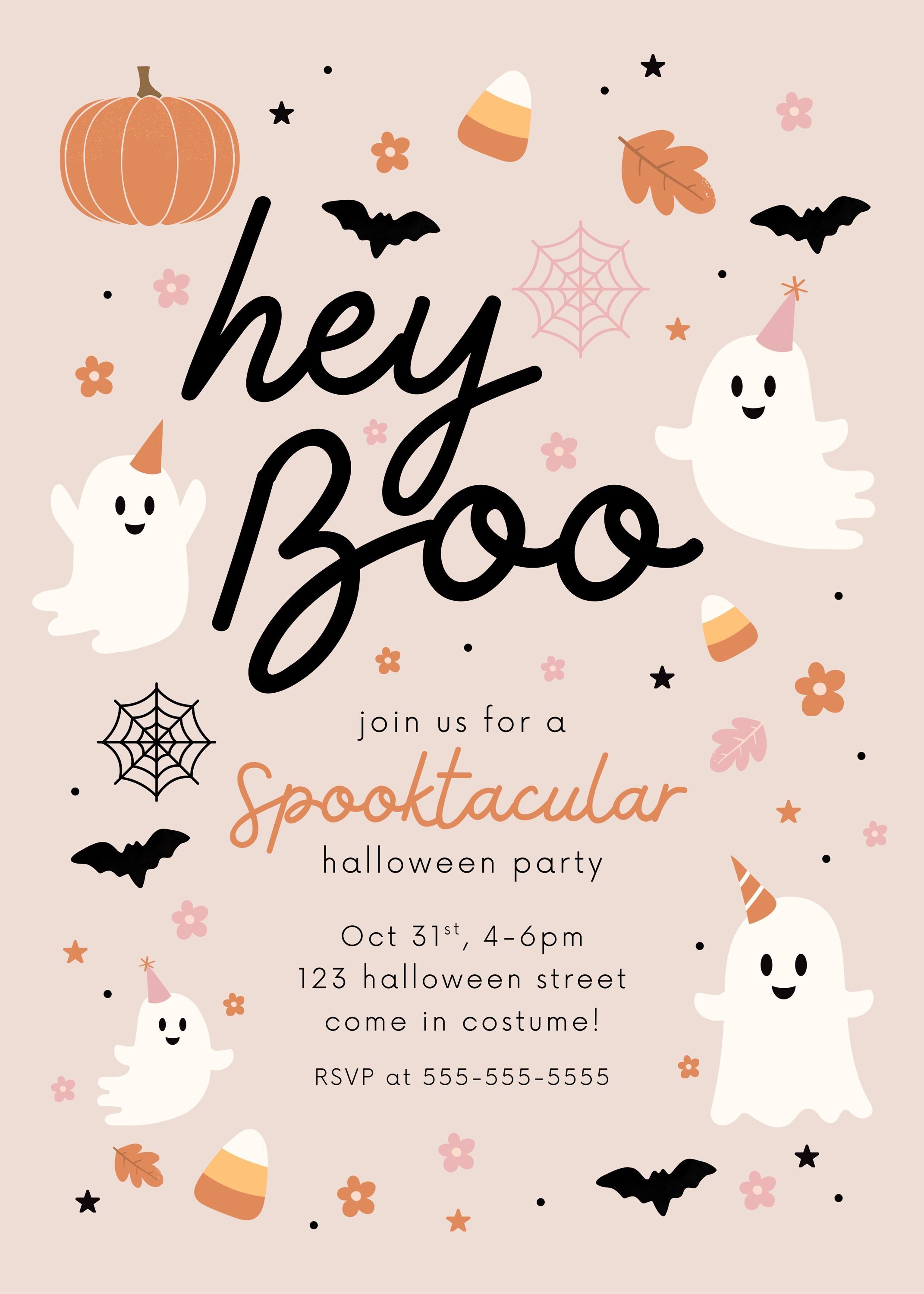 Hey Boo Cute Halloween Party Invitation | Printed Invitations - Etsy
