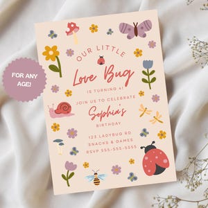 Our Little Love Bug Insect Birthday Invitation | Instant Download | Editable Template