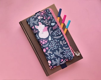 Étui pour journal intime avec élastique, étui à stylos avec renard parmi les fleurs, étui en tissu fin pour crayons et stylos, cadeau pour enseignant